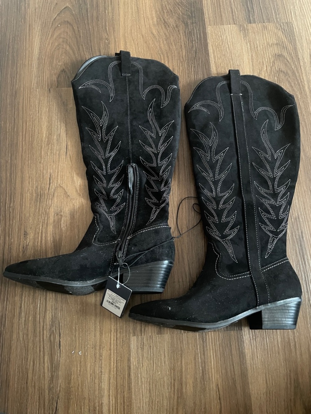 Black Suede Western Knee-High Boots